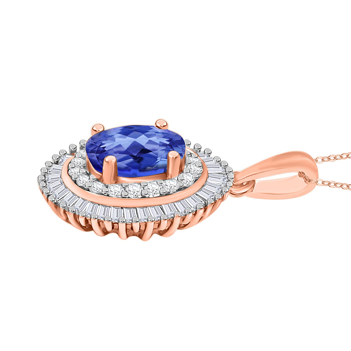 Luxoro Premium Tanzanite and G-H I2 Diamond 1.08 ctw Pendant Necklace 20 Inches in 14K Rose Gold