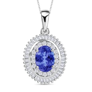 Rhapsody AAAA Tanzanite and E-F VS2 Diamond 1.08 ctw Pendant Necklace 20 Inches in 18K White Gold
