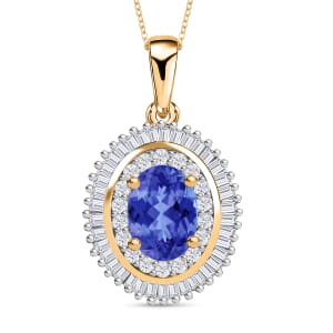 Rhapsody AAAA Tanzanite and E-F VS2 Diamond 1.08 ctw Pendant Necklace 20 Inches in 18K Yellow Gold