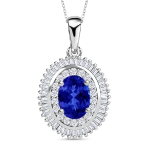 Rhapsody AAAA Tanzanite and E-F VS2 Diamond 1.08 ctw Pendant Necklace 20 Inches in 950 Platinum