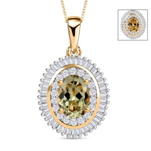 Luxoro Premium Turkizite and G-H I2 Diamond 1.08 ctw Pendant Necklace 20 Inches in 14K Yellow Gold