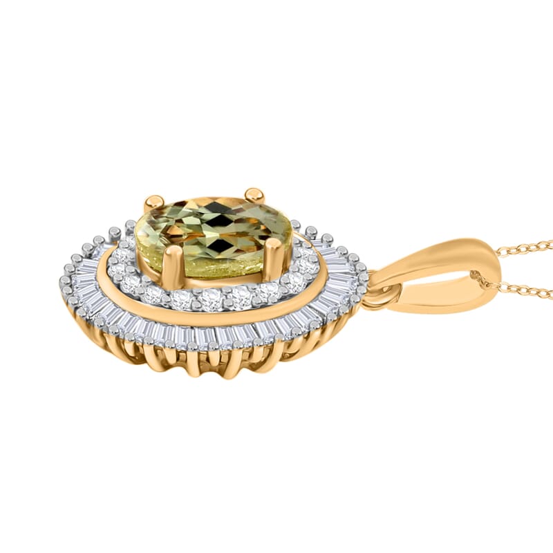 Luxoro Premium Turkizite and G-H I2 Diamond 1.08 ctw Pendant Necklace 20 Inches in 14K Yellow Gold
