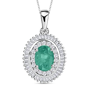 Luxoro Premium Kagem Zambian Emerald and G-H I2 Diamond 1.08 ctw Pendant Necklace 20 Inches in 14K White Gold (Del. in 10-12 Days)
