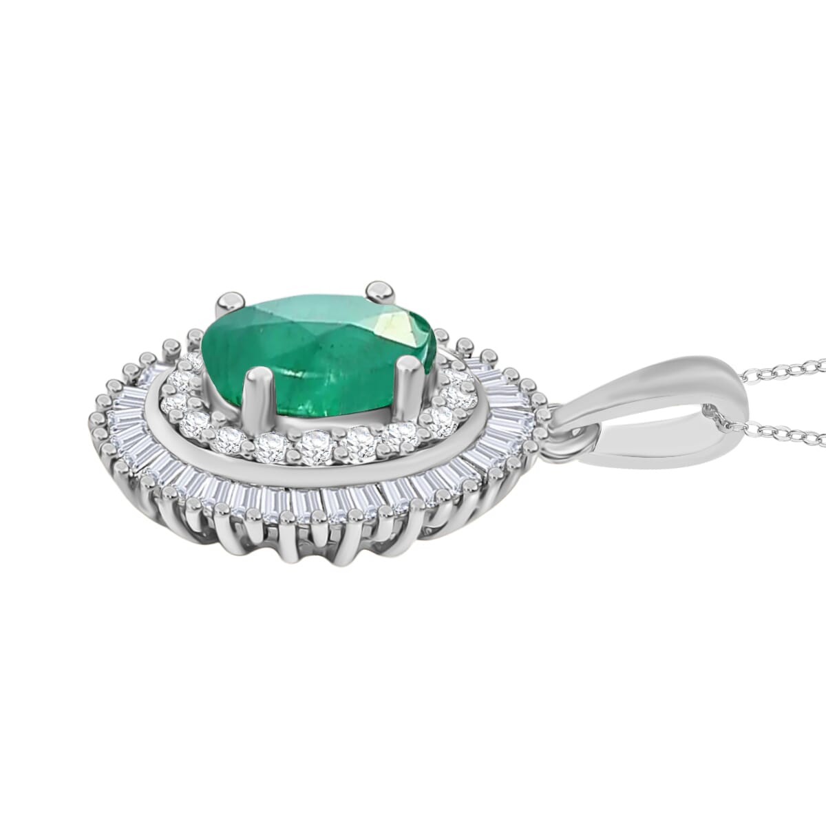 Luxoro Premium Kagem Zambian Emerald and G-H I2 Diamond 1.08 ctw Pendant Necklace 20 Inches in 14K White Gold image number 2