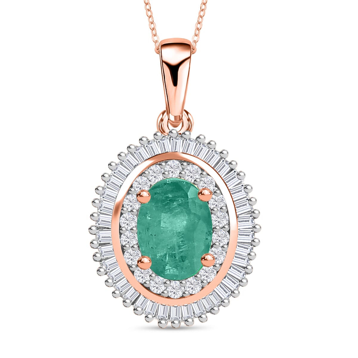 Luxoro Premium Kagem Zambian Emerald and G-H I2 Diamond 1.08 ctw Pendant Necklace 20 Inches in 14K Rose Gold image number 0