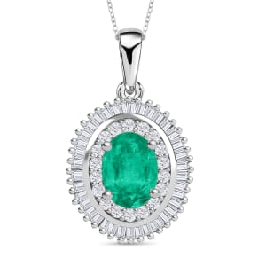 Rhapsody AAAA Kagem Zambian Emerald and E-F VS2 Diamond 1.05 ctw Pendant Necklace 20 Inches in 18K White Gold