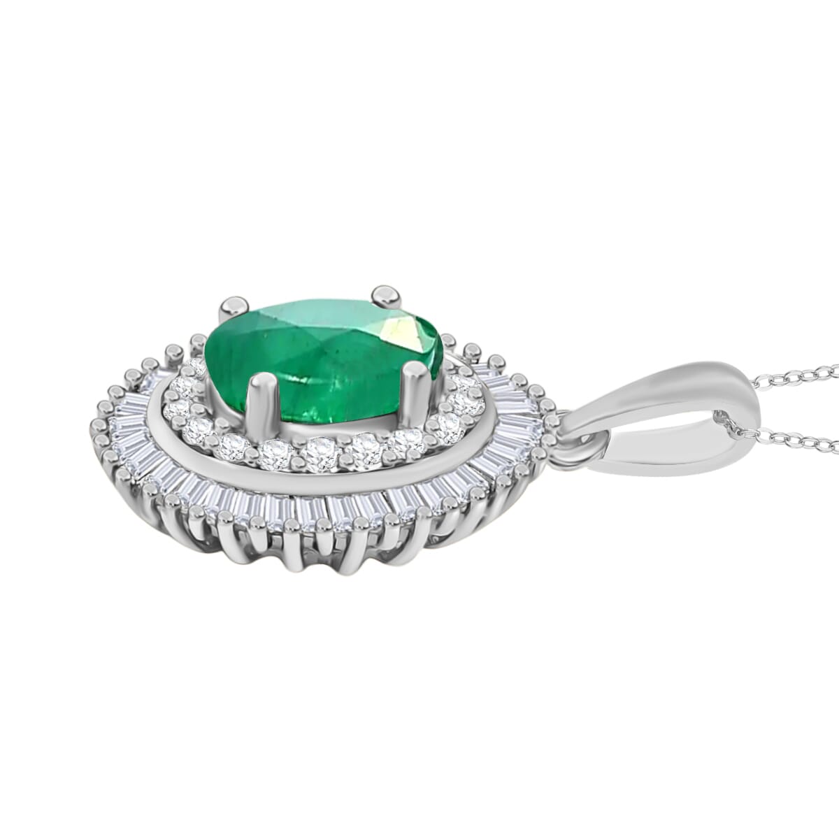 Rhapsody AAAA Kagem Zambian Emerald and E-F VS2 Diamond 1.05 ctw Pendant Necklace 20 Inches in 18K White Gold image number 2