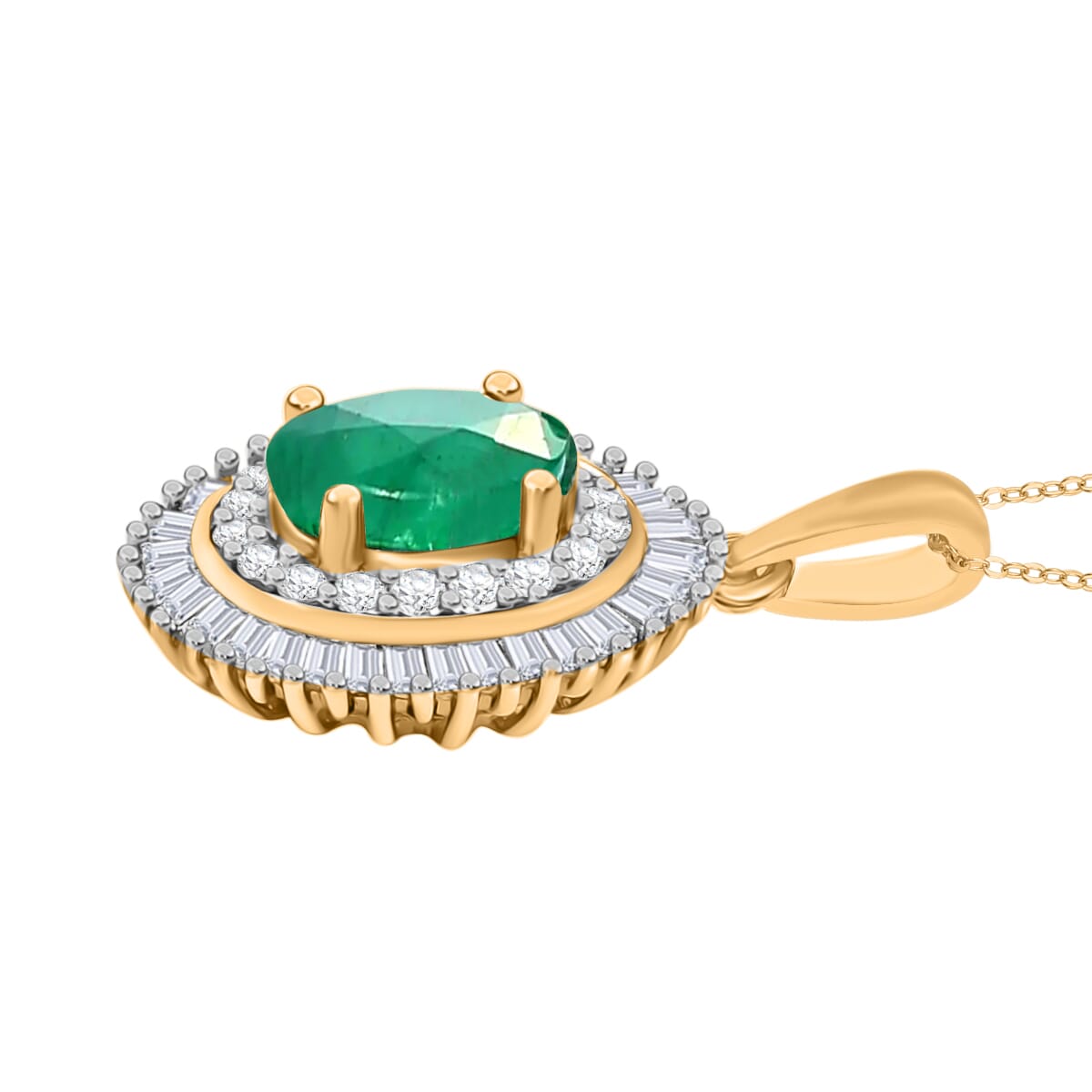 Rhapsody AAAA Kagem Zambian Emerald and E-F VS2 Diamond 1.05 ctw Pendant Necklace 20 Inches in 18K Yellow Gold image number 2