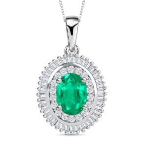 Rhapsody AAAA Kagem Zambian Emerald and E-F VS2 Diamond 1.05 ctw Pendant Necklace 20 Inches in 950 Platinum