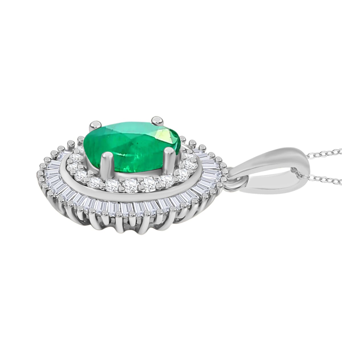 Rhapsody AAAA Kagem Zambian Emerald and E-F VS2 Diamond 1.05 ctw Pendant Necklace 20 Inches in 950 Platinum image number 2