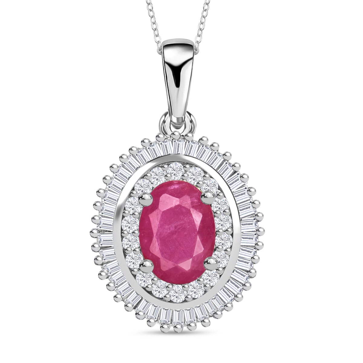 Luxoro Premium Mozambique Ruby and G-H I2 Diamond 2.45 ctw Pendant Necklace 20 Inches in 14K White Gold image number 0