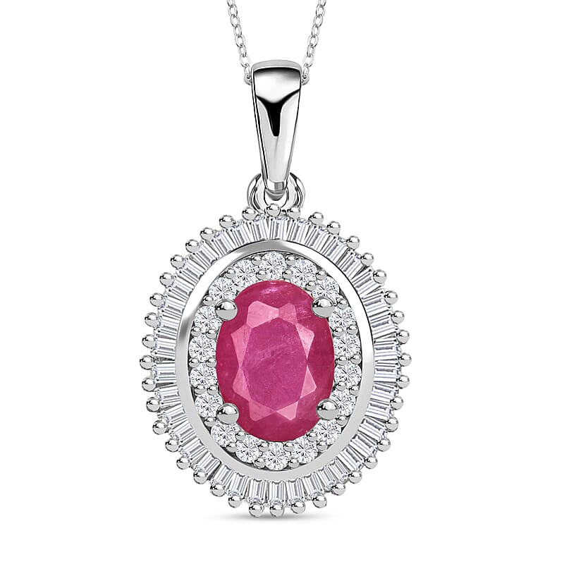 Luxoro Premium Mozambique Ruby and G-H I2 Diamond 2.45 ctw Pendant Necklace 20 Inches in 14K White Gold