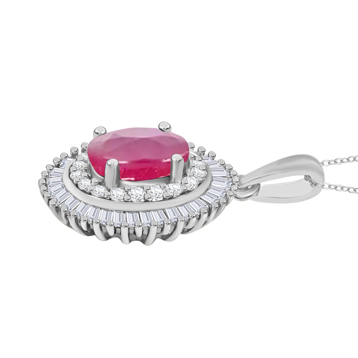 Luxoro Premium Mozambique Ruby and G-H I2 Diamond 2.45 ctw Pendant Necklace 20 Inches in 14K White Gold image number 2
