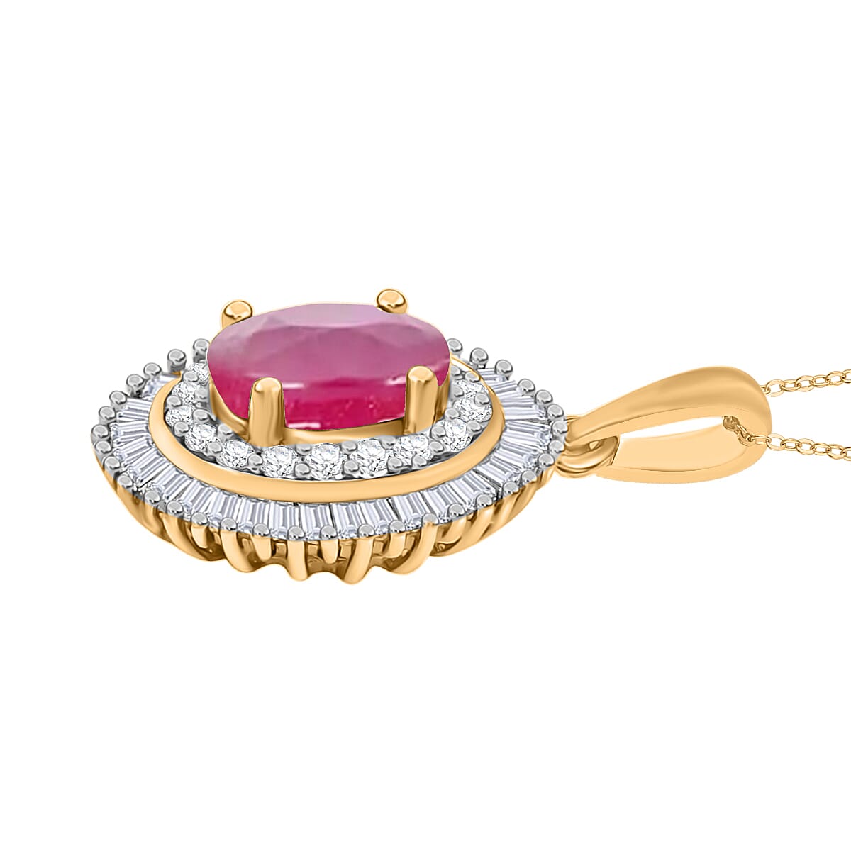 Luxoro Premium Mozambique Ruby and G-H I2 Diamond 2.45 ctw Pendant Necklace 20 Inches in 14K Yellow Gold image number 2