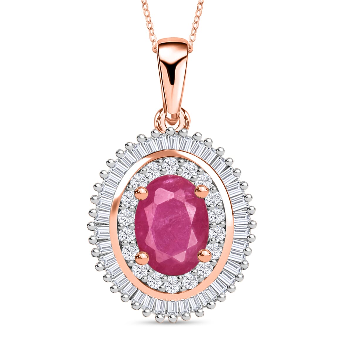 Luxoro Premium Mozambique Ruby and G-H I2 Diamond 2.45 ctw Pendant Necklace 20 Inches in 14K Rose Gold image number 0