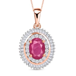 Luxoro Premium Mozambique Ruby and G-H I2 Diamond 2.45 ctw Pendant Necklace 20 Inches in 14K Rose Gold