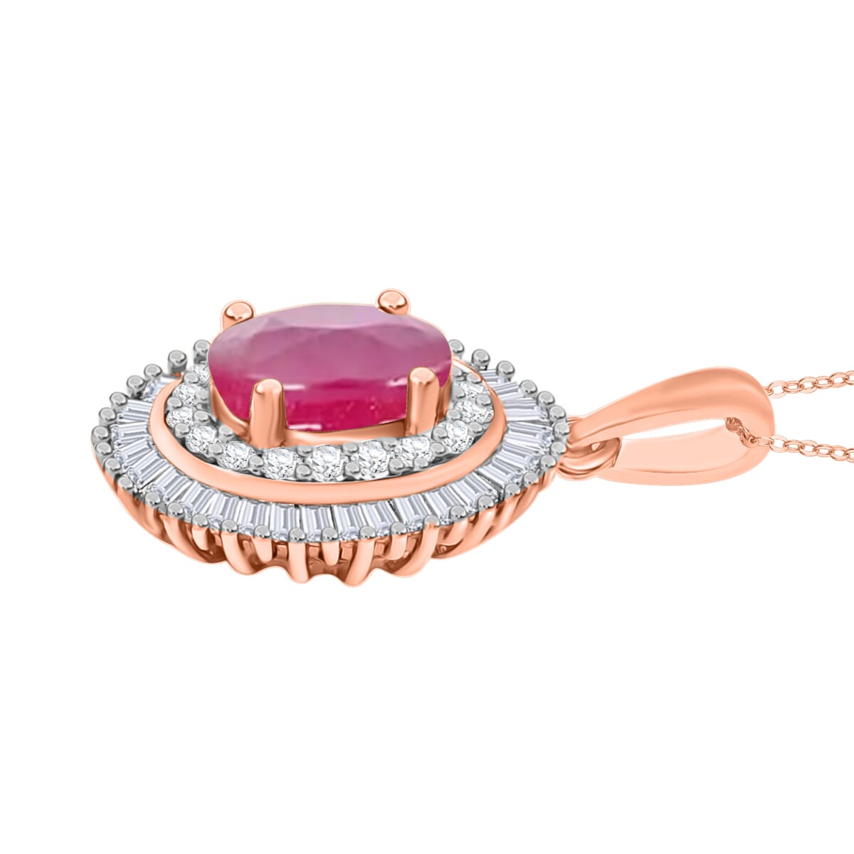 Luxoro Premium Mozambique Ruby and G-H I2 Diamond 2.45 ctw Pendant Necklace 20 Inches in 14K Rose Gold image number 2