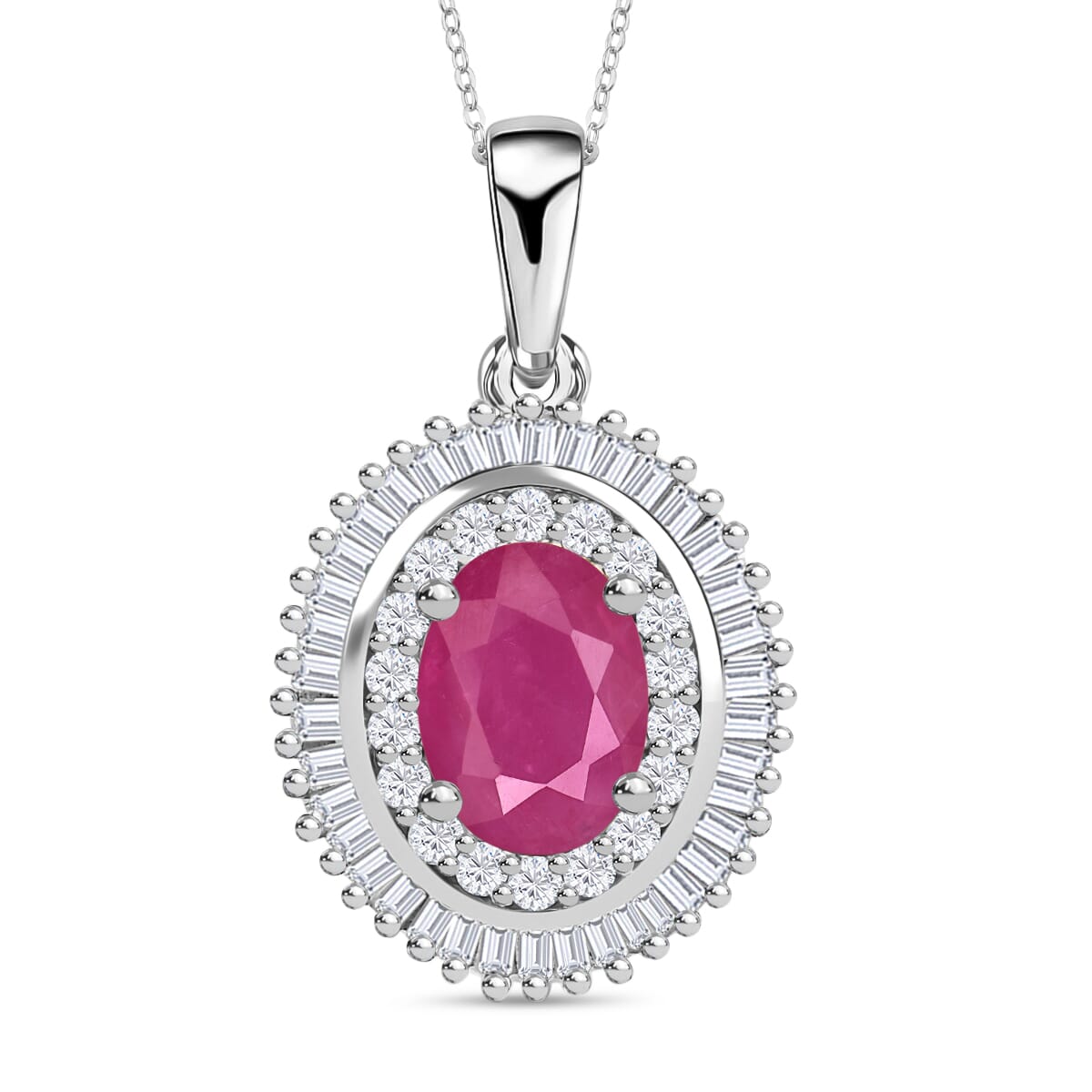 Rhapsody AAAA Mozambique Ruby and E-F VS2 Diamond 2.45 ctw Pendant Necklace 20 Inches in 18K White Gold image number 0