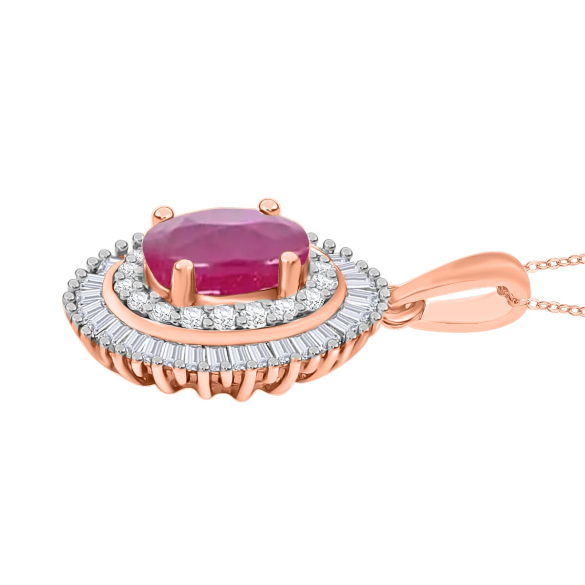 Rhapsody AAAA Mozambique Ruby and E-F VS2 Diamond 2.45 ctw Pendant Necklace 20 Inches in 18K Rose Gold image number 2