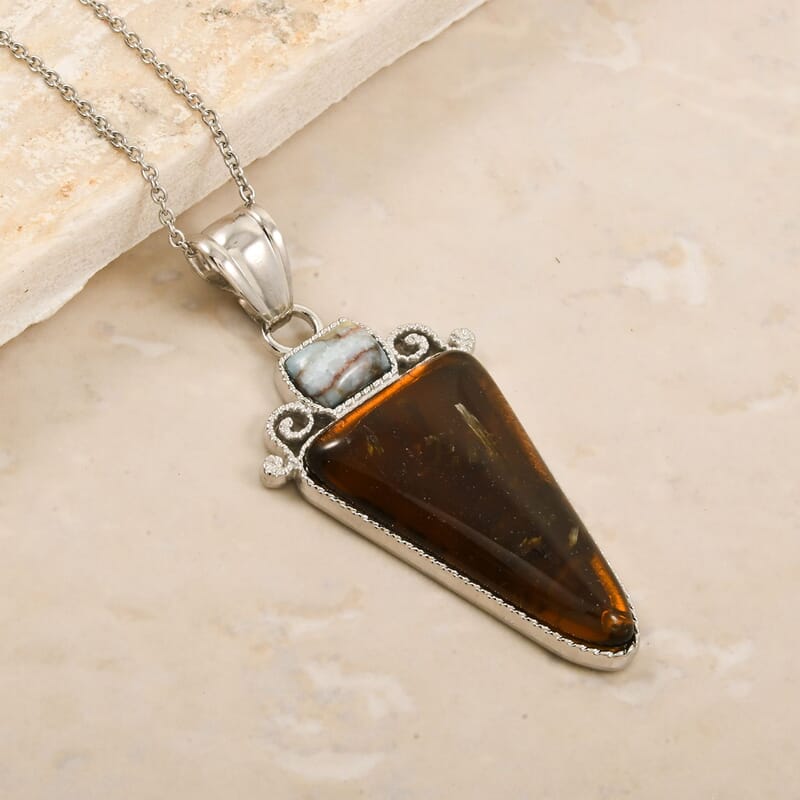 Inlay Frame Southwest Arrowhead Flower Smoky Quartz 18.00 ctw Pendant in Silvertone with Stainless Steel Necklace (20 Inches)