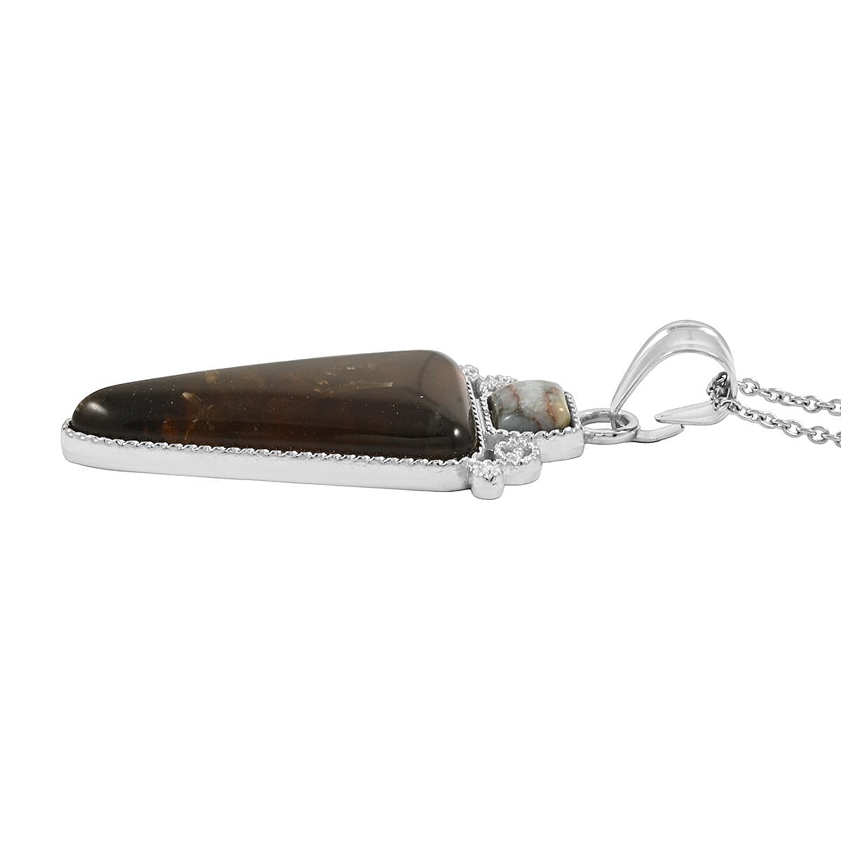 Inlay Frame Southwest Arrowhead Flower Smoky Quartz 18.00 ctw Pendant in Silvertone with Stainless Steel Necklace (20 Inches) image number 3