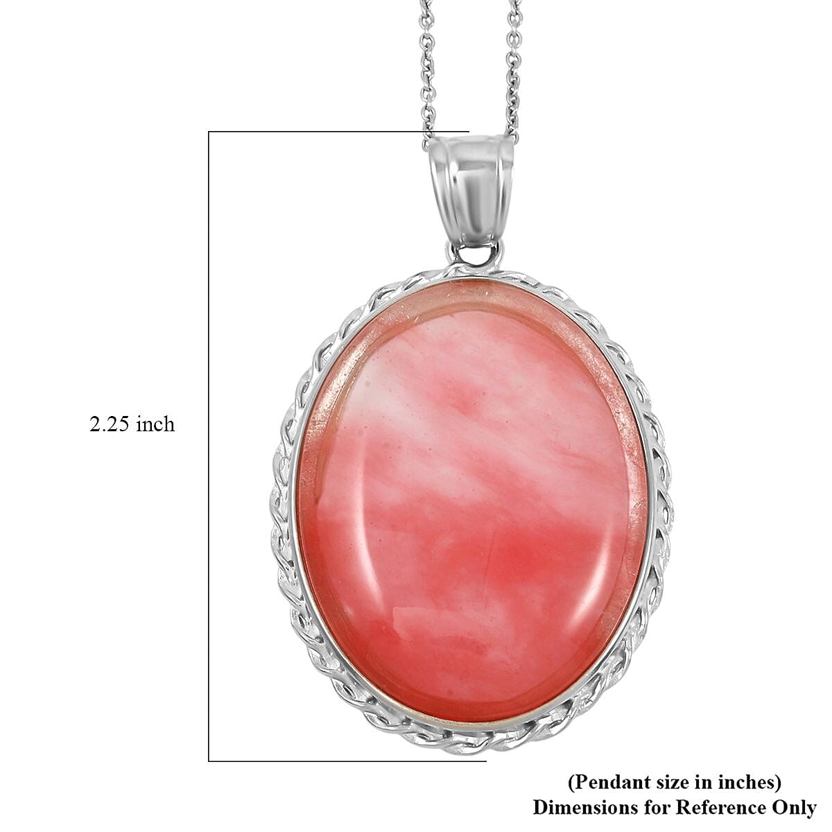 Classic Oval Cherry Quartz 52.00 ctw Pendant in Silvertone with Stainless Steel Necklace (20 Inches) image number 5