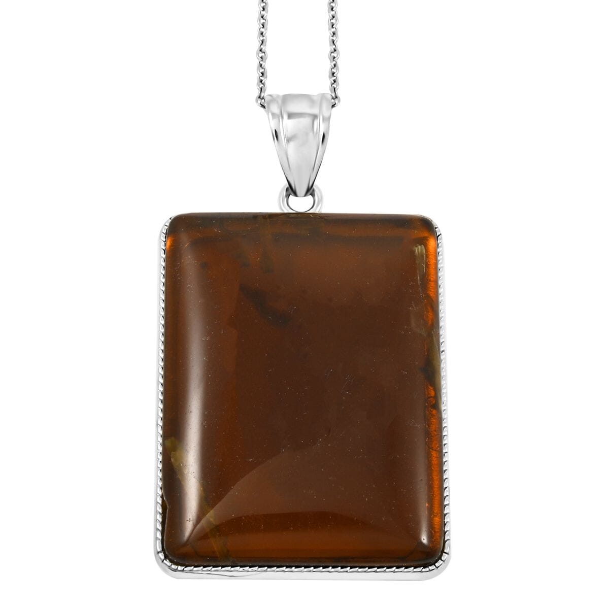 Plain Rectangle Inlay Frame Flower Smoky Quartz 100.00 ctw Pendant in Silvertone with Stainless Steel Necklace (20 Inches) image number 0