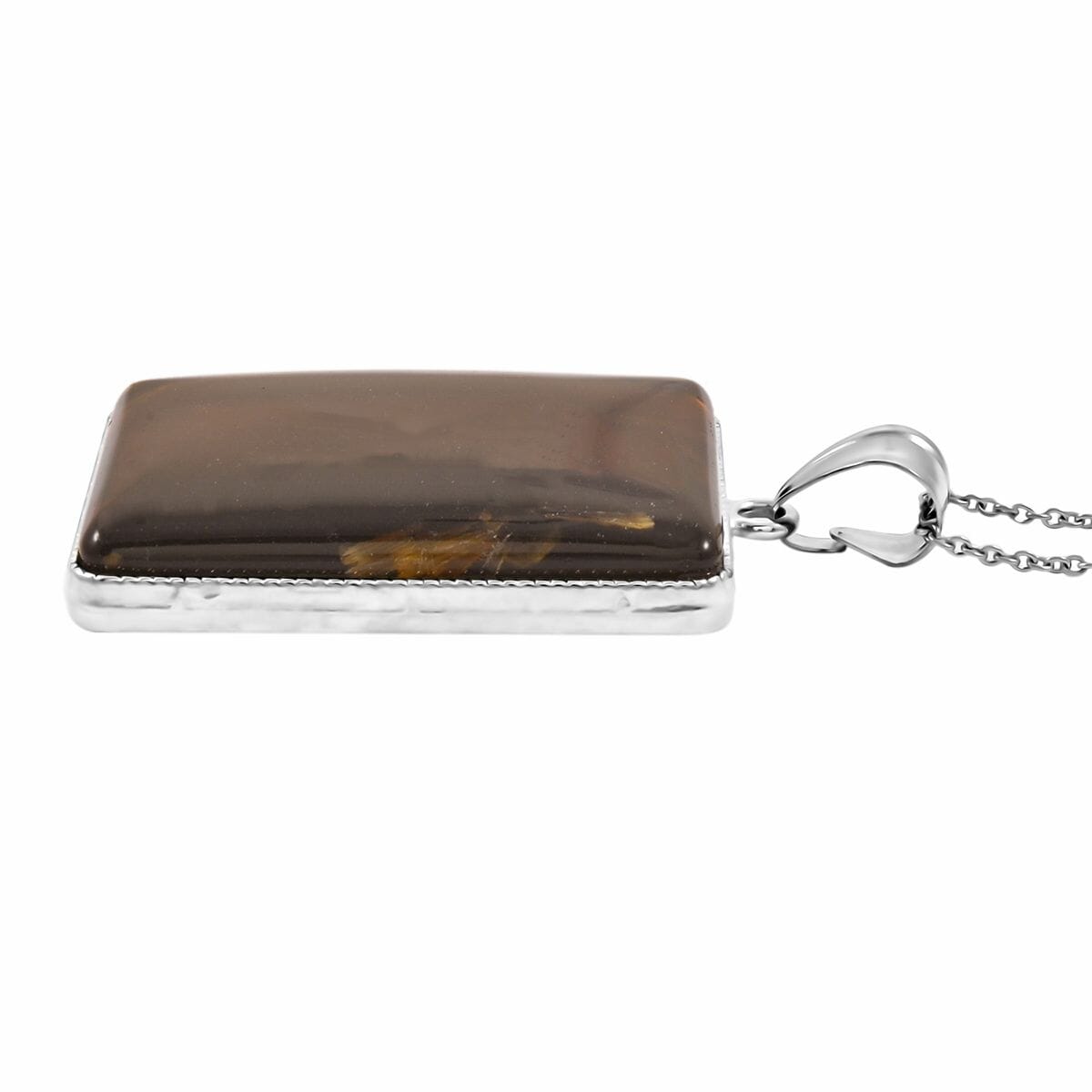 Plain Rectangle Inlay Frame Flower Smoky Quartz 100.00 ctw Pendant in Silvertone with Stainless Steel Necklace (20 Inches) image number 3