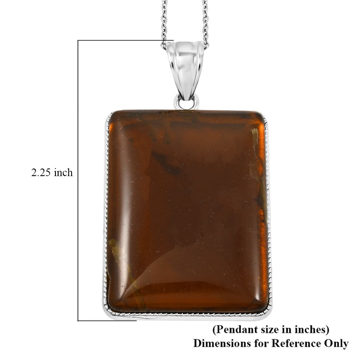 Plain Rectangle Inlay Frame Flower Smoky Quartz 100.00 ctw Pendant in Silvertone with Stainless Steel Necklace (20 Inches) image number 5