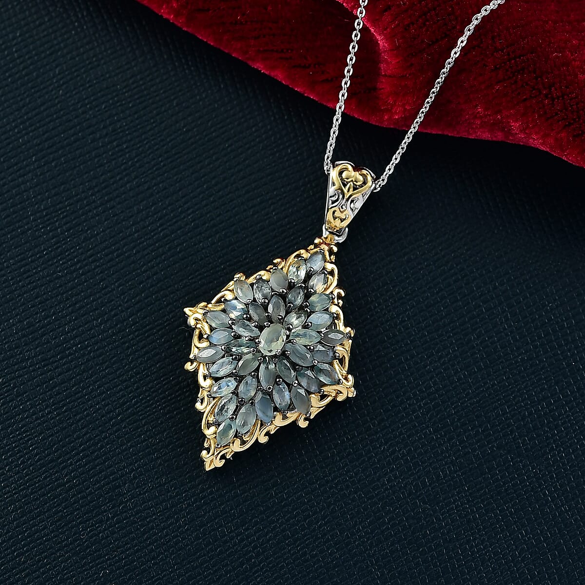 D'Joy Premium Narsipatnam Alexandrite 3.25 ctw Victorian Era Pendant Necklace 20 Inches in 18K Vermeil YG and Rhodium Over Sterling Silver image number 1
