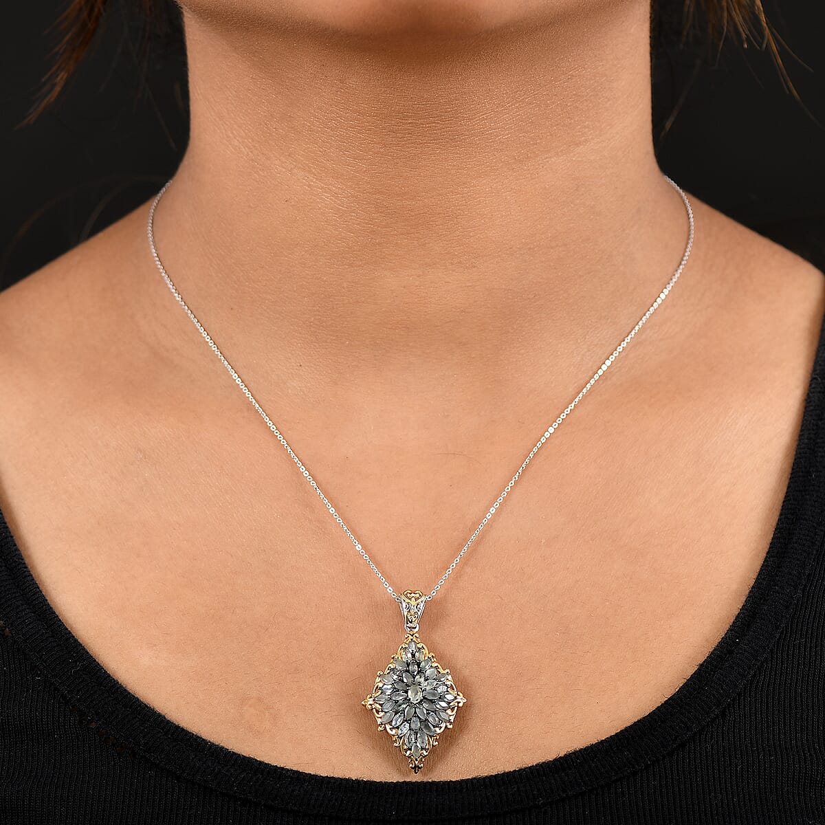 D'Joy Premium Narsipatnam Alexandrite 3.25 ctw Victorian Era Pendant Necklace 20 Inches in 18K Vermeil YG and Rhodium Over Sterling Silver image number 2