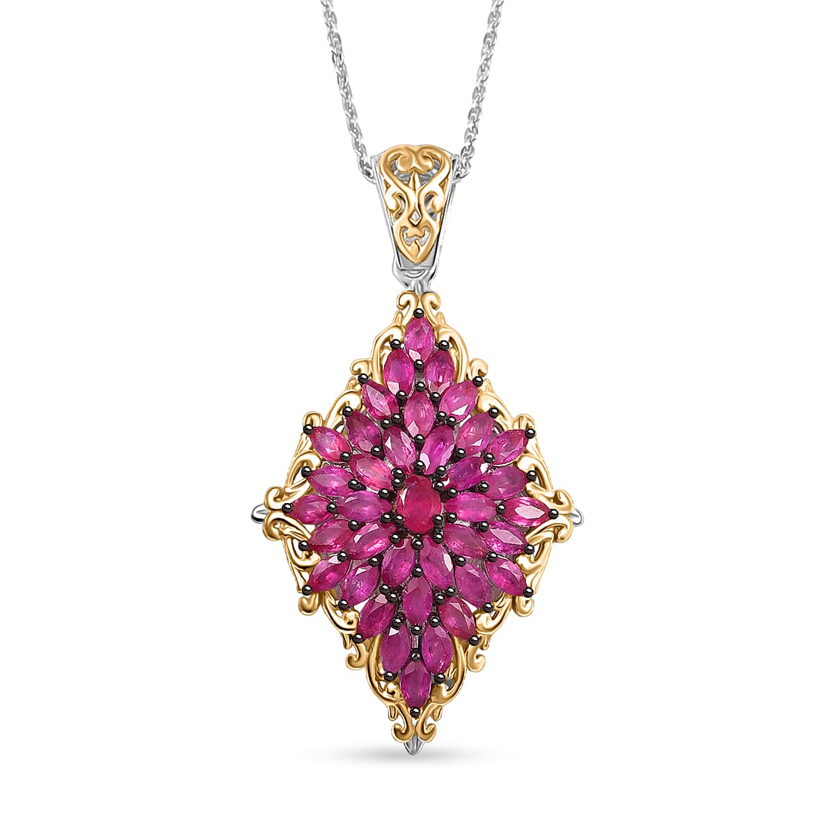 D'Joy Premium Mozambique Ruby 3.80 ctw Pendant Necklace in 18K Vermeil YG and Rhodium Over Sterling Silver 20 Inches image number 0
