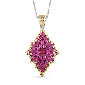 D'Joy Premium Mozambique Ruby 3.80 ctw Pendant Necklace in 18K Vermeil YG and Rhodium Over Sterling Silver 20 Inches