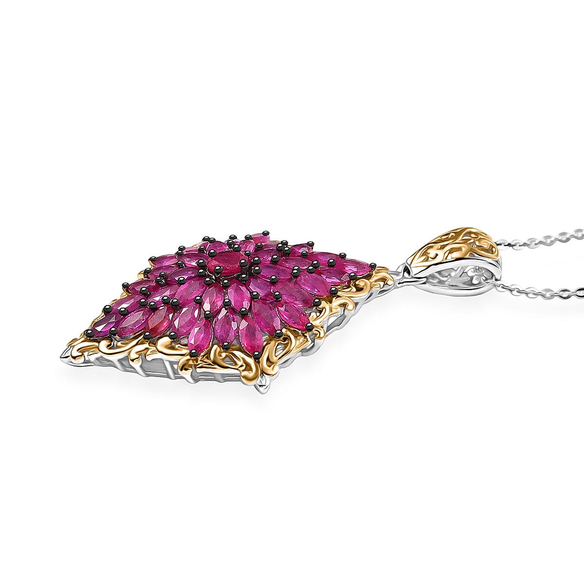 D'Joy Premium Mozambique Ruby 3.80 ctw Pendant Necklace in 18K Vermeil YG and Rhodium Over Sterling Silver 20 Inches image number 3