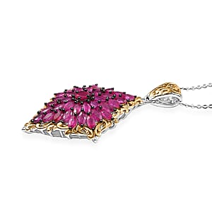 (Do Not Schedule For LS) D'Joy Premium Mozambique Ruby 3.80 ctw Victorian Era Pendant Necklace in 18K Vermeil YG and Rhodium Over Sterling Silver 20 Inches