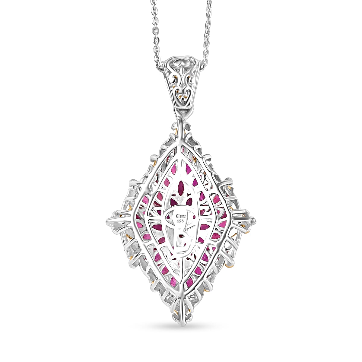 D'Joy Premium Mozambique Ruby 3.80 ctw Pendant Necklace in 18K Vermeil YG and Rhodium Over Sterling Silver 20 Inches image number 4