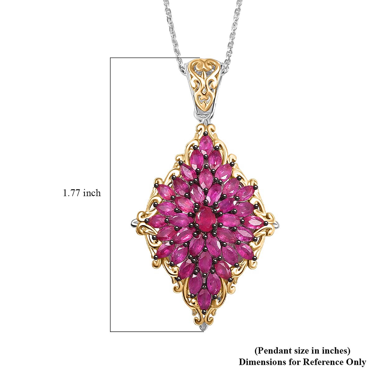 D'Joy Premium Mozambique Ruby 3.80 ctw Pendant Necklace in 18K Vermeil YG and Rhodium Over Sterling Silver 20 Inches image number 6