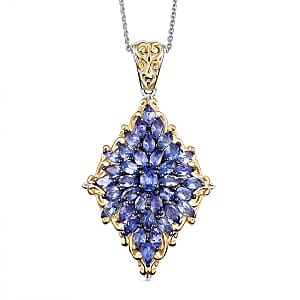 D'Joy Premium Tanzanite 3.65 ctw Pendant Necklace in 18K Vermeil YG and Rhodium Over Sterling Silver 20 Inches