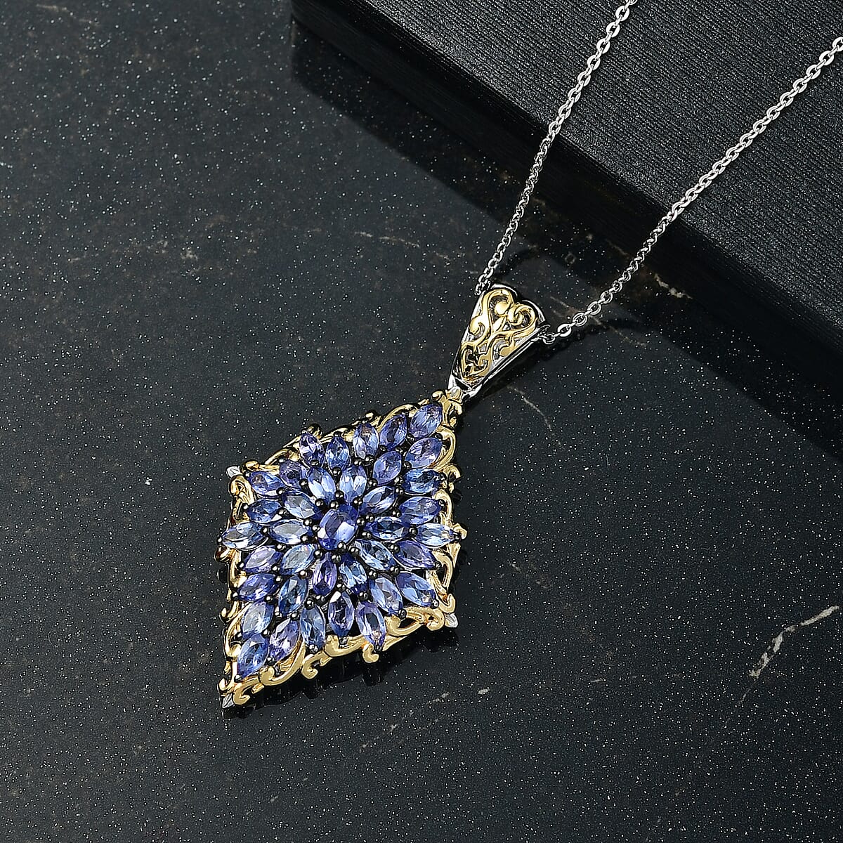 D'Joy Premium Tanzanite 3.65 ctw Pendant Necklace in 18K Vermeil YG and Rhodium Over Sterling Silver 20 Inches image number 1