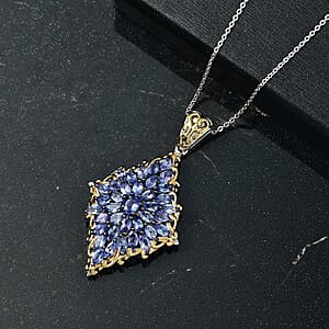 (Do Not Schedule For LS) D'Joy Premium Tanzanite 3.65 ctw Victorian Era Pendant Necklace in 18K Vermeil YG and Rhodium Over Sterling Silver 20 Inches