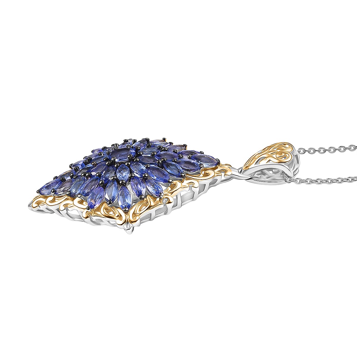 D'Joy Premium Tanzanite 3.65 ctw Pendant Necklace in 18K Vermeil YG and Rhodium Over Sterling Silver 20 Inches image number 3