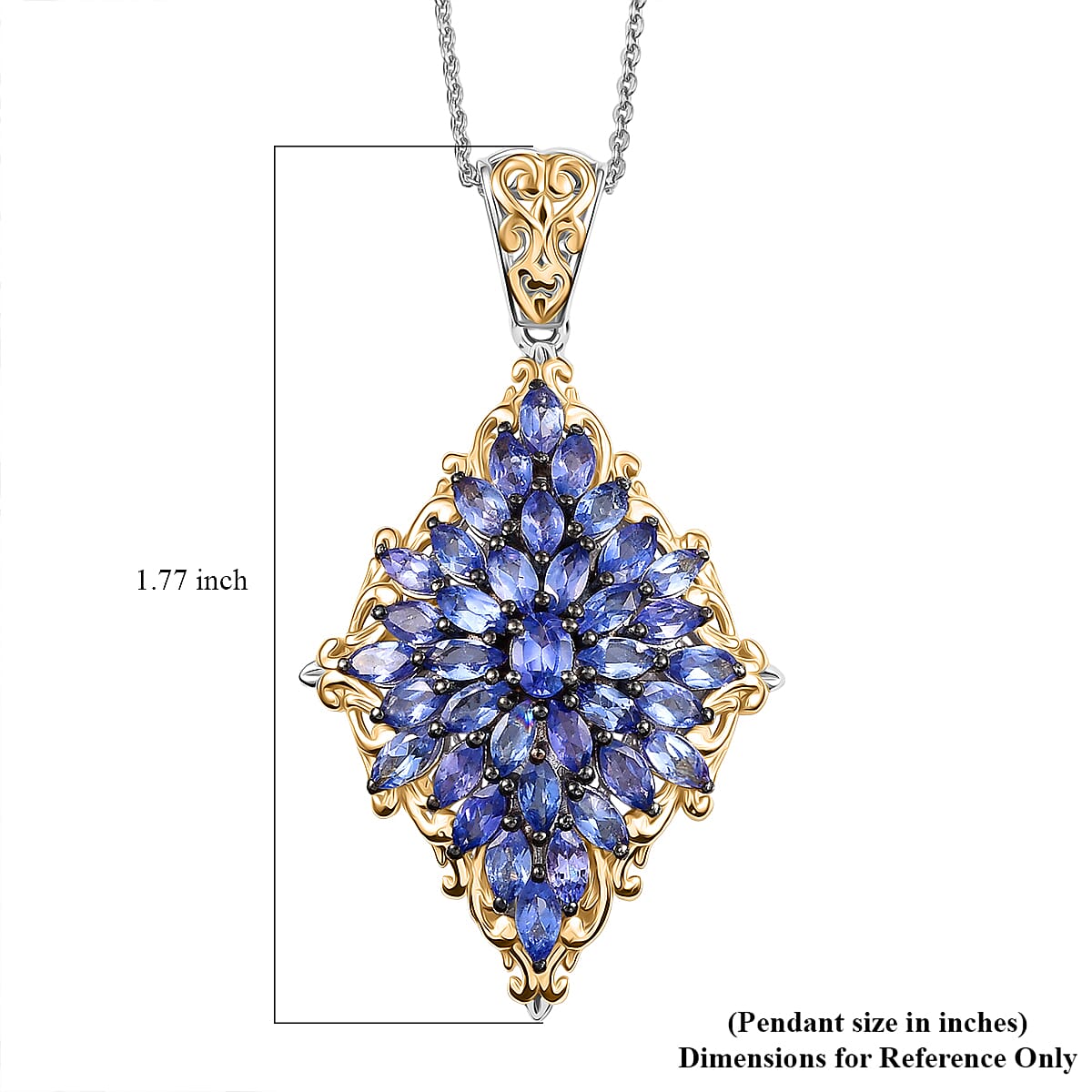 D'Joy Premium Tanzanite 3.65 ctw Pendant Necklace in 18K Vermeil YG and Rhodium Over Sterling Silver 20 Inches image number 6