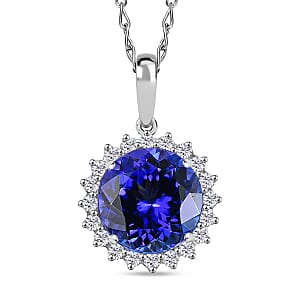 Certified & Appraised Rhapsody AAAA Tanzanite and E-F VS Diamond 3.50 ctw Pendant Necklace in 950 Platinum 20 Inches