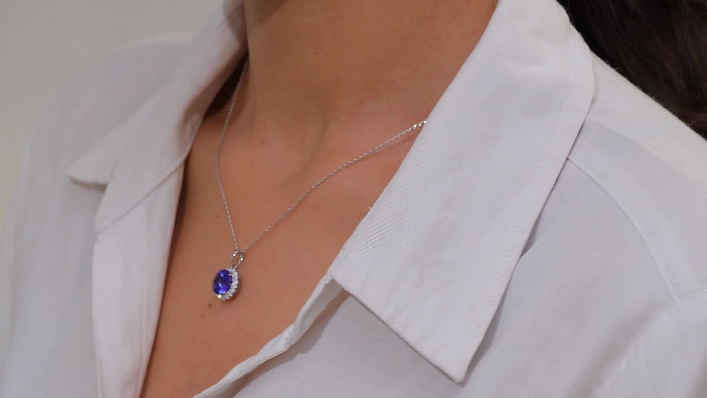 Certified & Appraised Rhapsody AAAA Tanzanite and E-F VS Diamond 3.50 ctw Pendant Necklace in 950 Platinum 20 Inches
