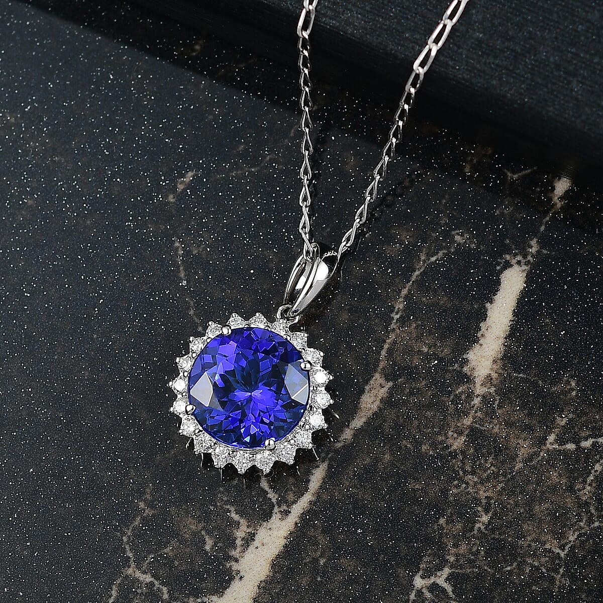 Certified & Appraised Rhapsody AAAA Tanzanite and E-F VS Diamond 3.50 ctw Pendant Necklace in 950 Platinum 20 Inches image number 1