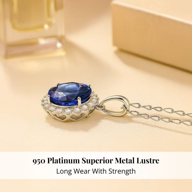 Certified & Appraised Rhapsody AAAA Tanzanite and E-F VS Diamond 3.50 ctw Pendant Necklace in 950 Platinum 20 Inches