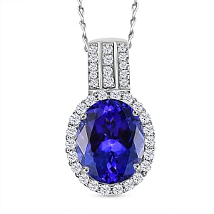 Certified & Appraised Rhapsody AAAA Tanzanite and E-F VS Diamond 3.92 ctw Pendant Necklace in 950 Platinum 20 Inches