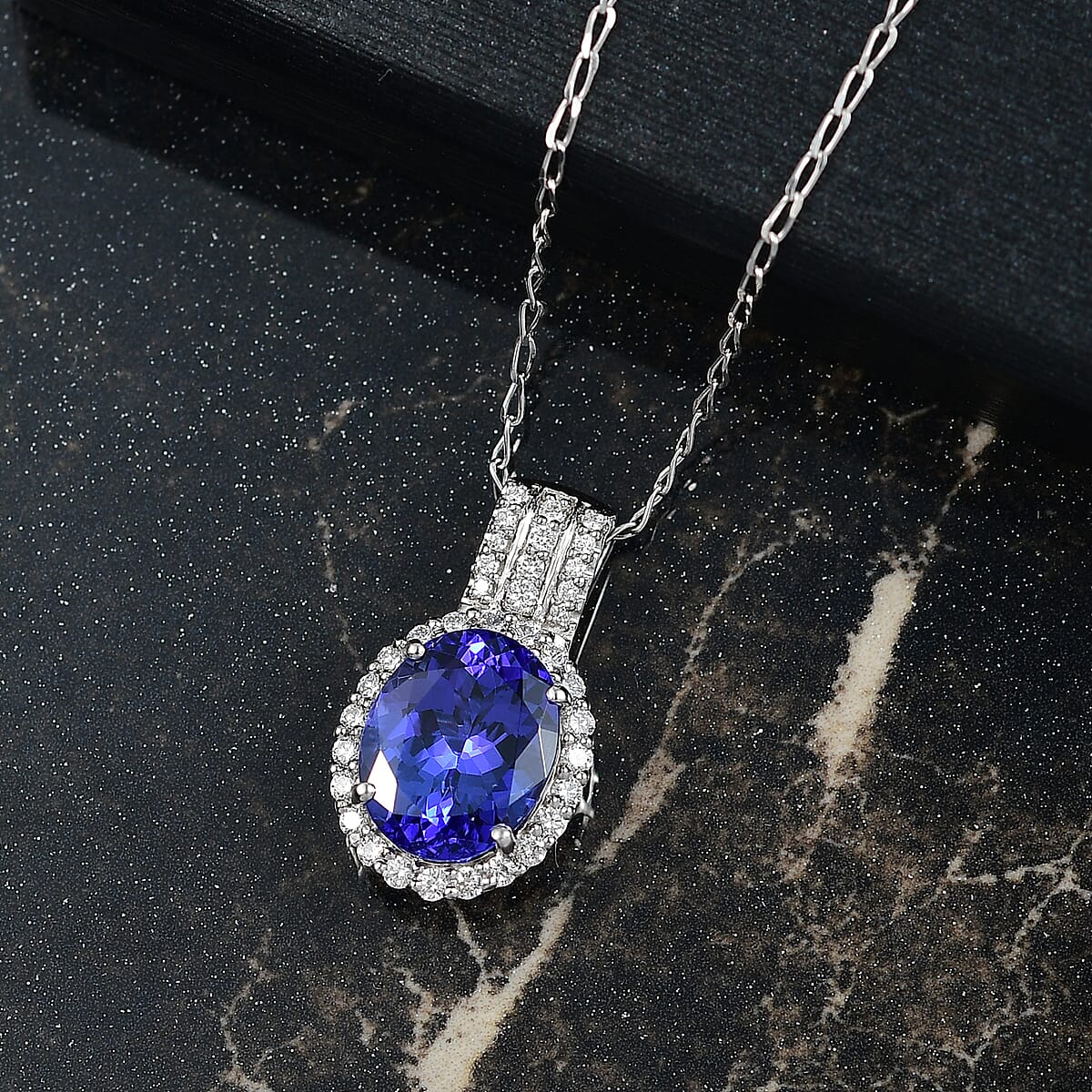 Certified & Appraised Rhapsody AAAA Tanzanite and E-F VS Diamond 3.92 ctw Pendant Necklace in 950 Platinum 20 Inches image number 1