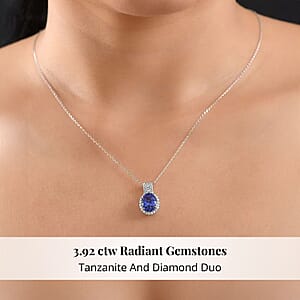 Certified & Appraised Rhapsody AAAA Tanzanite and E-F VS Diamond 3.92 ctw Pendant Necklace in 950 Platinum 20 Inches
