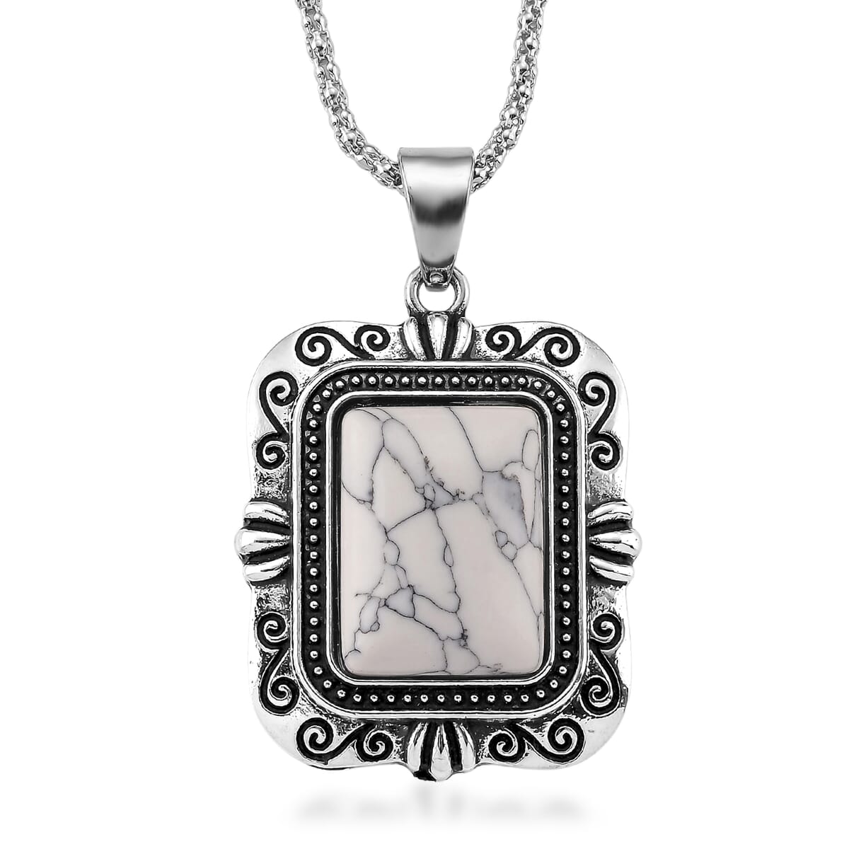 3pcs Set - White Howlite 150.00 ctw Earrings, Bracelet (6.50-8.0In) and Necklace 20 Inches in Silvertone image number 2
